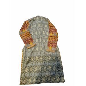 J. Pret Embroidered Pakistani Kurta Top with Orange Accents Womens Size Large 14